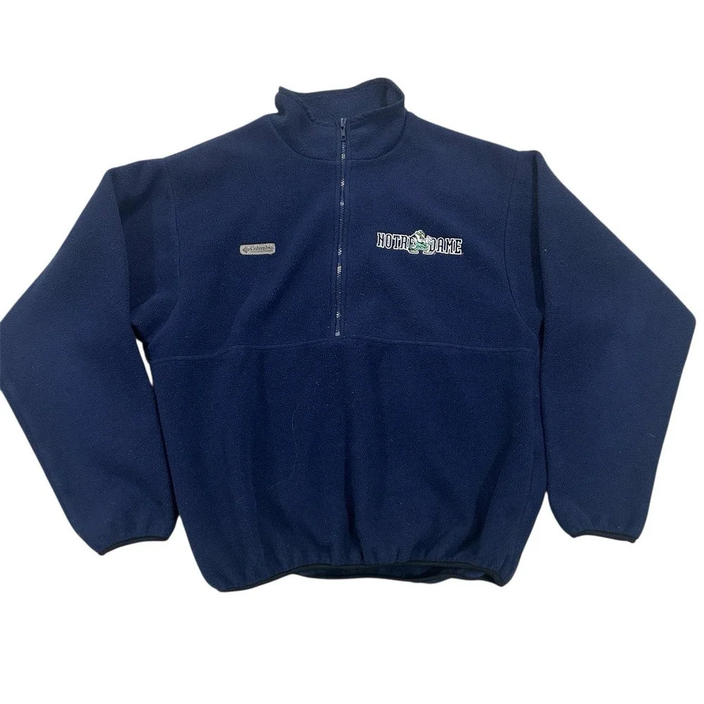 Vintage Notre Dame Columbia Jacket Embroidered Navy Blue Mens M Made In USA